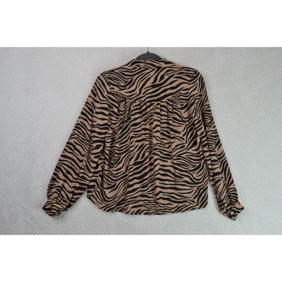 Everly Women's Small Tan Black Zebra Print Lightweight Long Sleeve Blouse - Picture 7 of 11